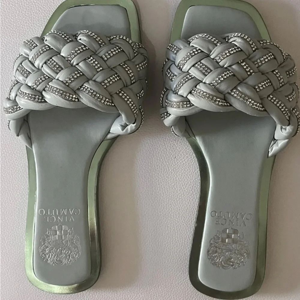 Vince Camuto Belmiya Metallic Beaded Braided Sandal In Mint Green Pistachio NWT - Picture 1 of 11